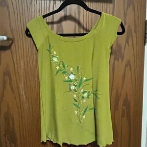 Floral Embroidered Green Women's Top